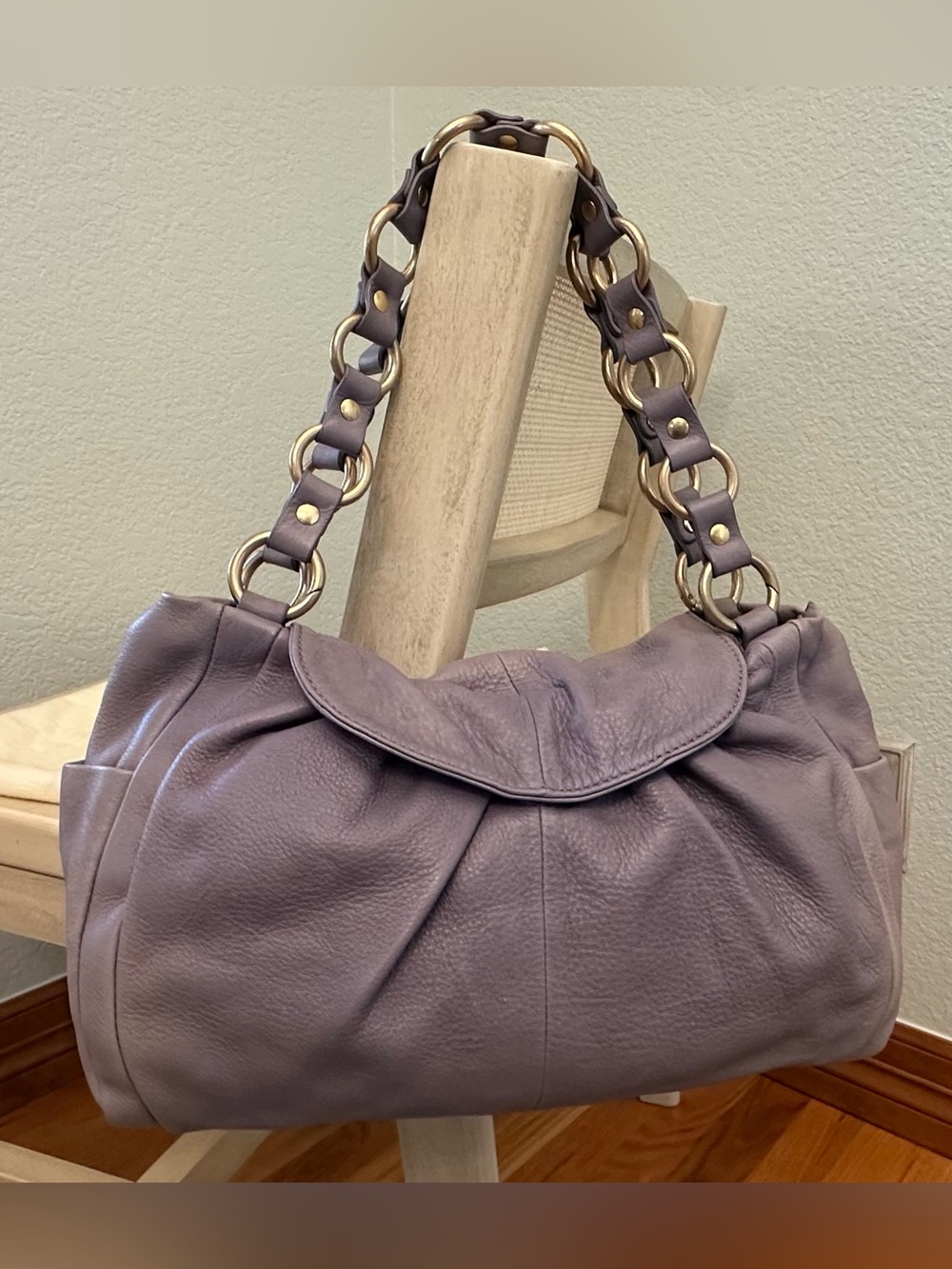 J.Crew Lavender Leather Ring Link Shoulder Bag Hobo Purse